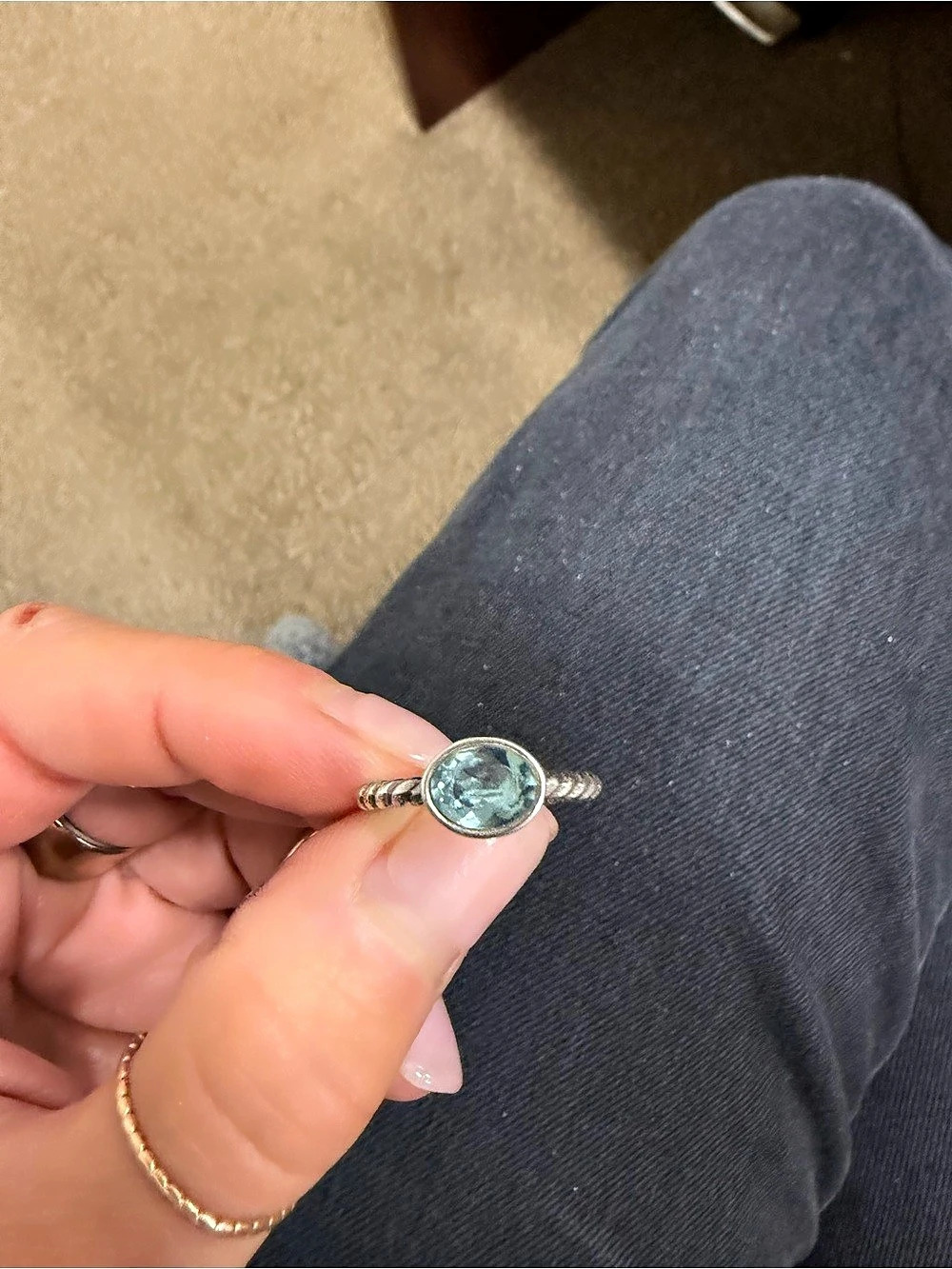 925 Oval Blue Topaz Ring Blue Gemstone Twisted Band 5.75